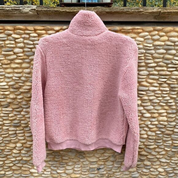 Topshop Borg Pink Sherpa Quarter Zip Jacket/Pullover w/Red Heart Size 6. EUC! - Picture 4 of 8